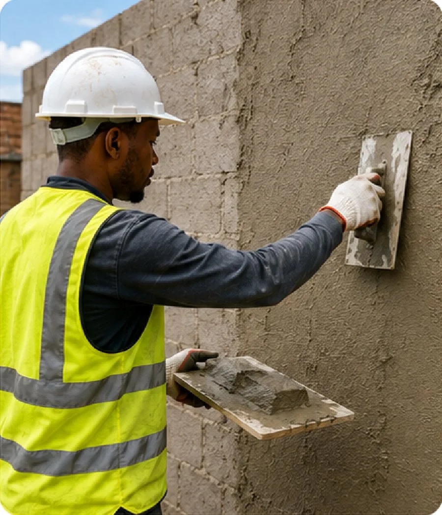 Sigonde Black Mamba team member finishing a wall on site