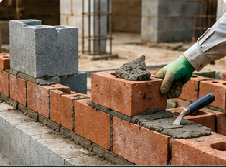 Bricklaying team at work on site