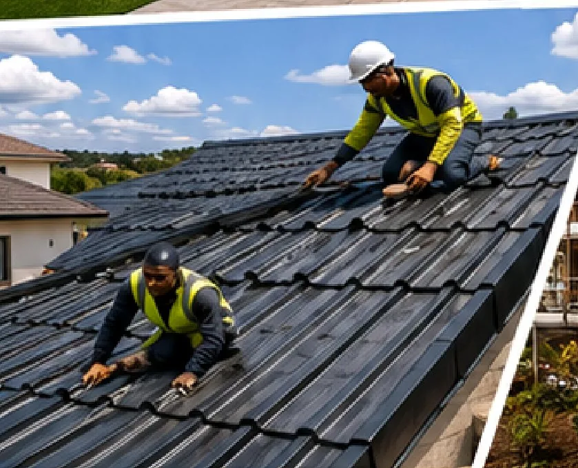 Roofing team working on a new roof