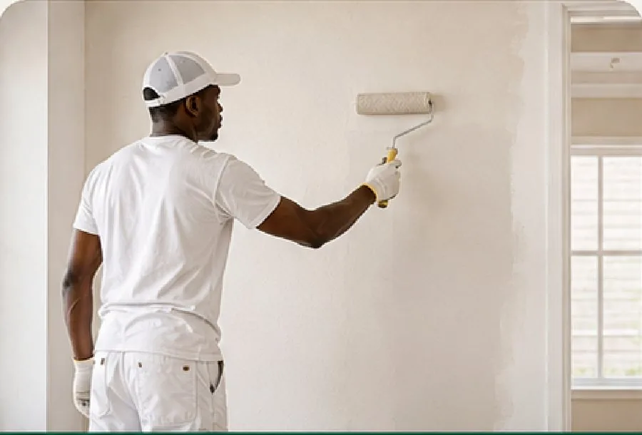 Rolling paint onto an interior wall